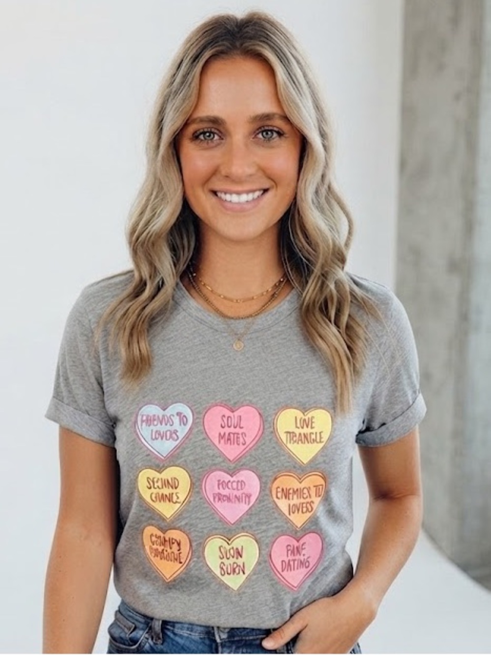 Romance Tropes Graphic T Shirt Women's M Grey Heart Print Book Lover Tee NWT